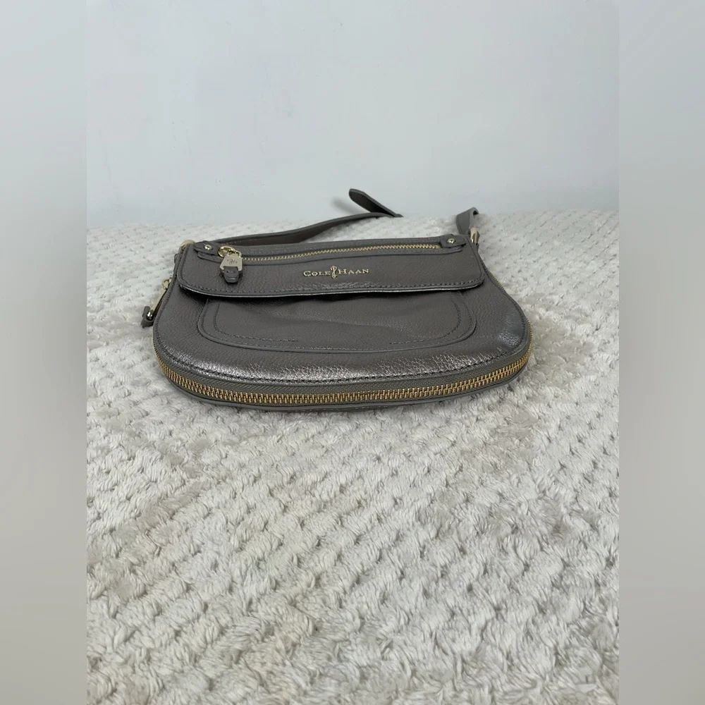 Cole Haan Metallic Silver Canteen Messenger Crossbody